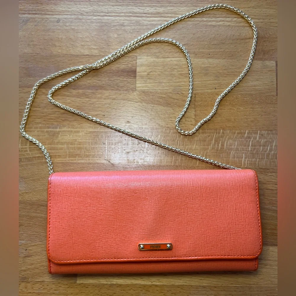 EUC Fendi Tangerine Continental Leather Wallet